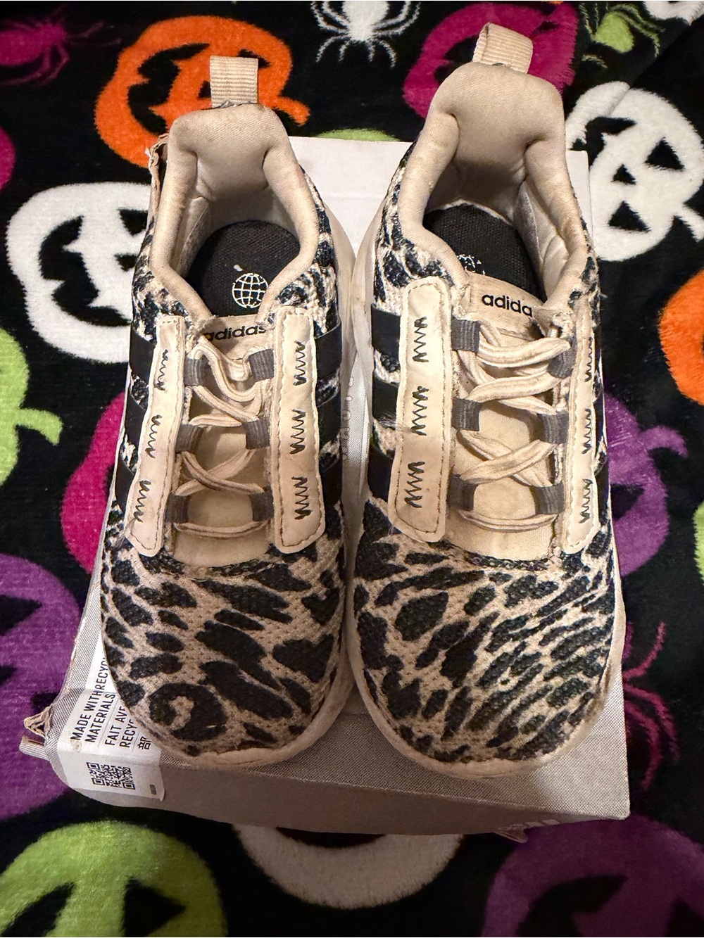 adidas Kids Beige and Black Leopard Print Sneakers
